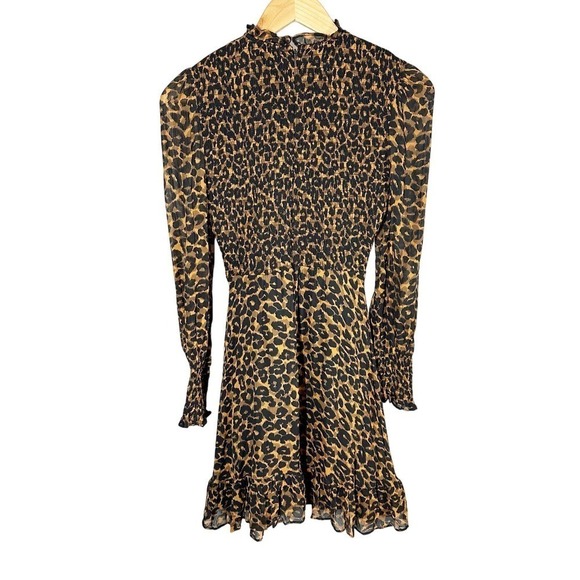 Whistles Classic Leopard Shirred Long Sleeve Mini Dress Size US 4 - Picture 2 of 11
